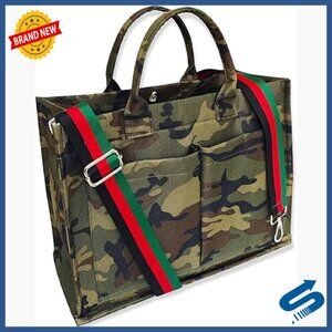 Canvas Tote Bag with Crossbody Strap, Magnetic Closure, Multiple Pockets